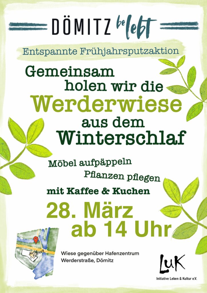 Wir wollen am Samstag, den 28.03. ab 14.00 Uhr den „kleinen Werderpark“ aus dem Winterschlaf holen. Wir freuen uns, wenn ihr mit uns zusammen einen schönen Nachmittag mit Kaffee und Kuchen verbringt und die Werderwiese danach wieder einladend für alle in den Frühling geht.
